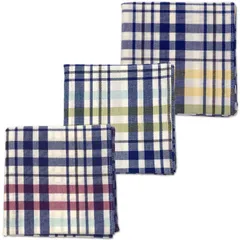 【数量限定】3枚セット 日本製 約48×48cm 大判サイズ 綿100% キッチンクロス ハンカチ 食器拭き レディース メンズ プチギフト ストライプ柄 [B-PLAID] チェック柄 北欧 カジュアル ビジネス