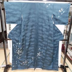美品] 絽 洗える 夏着物 小紋 薄物 紺 青 お茶 花火大会 夏祭り 洒落着