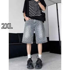 [2XL ]メンズ ファッション 服 男性用 オシャレ シンプル 大人 かっこいい 大きいサイズ ストリート 紳士服 プロフィール ストレート デニム ショート パンツ ワイド レッグ 夏 アメリカン 細身 ジャガード 五分丈 パンツ
