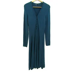 ザラ ロングワンピース トップス ニット 長袖 Vネック レディース Mサイズ 青緑 ZARA 【中古】