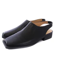 イッセイミヤケ ISSEY MIYAKE UNITED NUDE スクエアトゥ サンダル アンクルストラップ チャンキーヒール レザー 36 23cm 黒 ブラック /KHのサムネイル