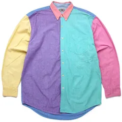 90s COUNTY SEAT クレイジーパターン 三点留め ボタンダウン コットン ダンガリーシャツ★オールド 切り替え オーバーサイズ