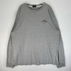 古着 トミーヒルフィガー TOMMY HILFIGER 長袖Tシャツ ロゴ クルーネック L  グレー 両面プリント メンズ