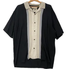 VintageSilk オープンカラーシャツ シルクシャツ キューバシャツ 半袖 シャツ ボタンダウン オーバーサイズ ビッグシルエット china製 XLサイズ ブラック