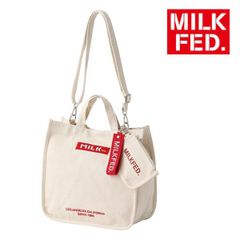 ショルダーバッグ バッグ ミルクフェド トートバッグ MILKFED EMBROIDERED BAR SHOULDER BAG W/STRAP 103213053010 大容量 キャンバス レッド 赤 ホワイト 白 レディース a4 通学 通勤 旅行 推し活