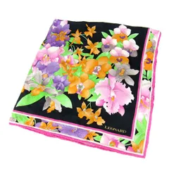 レオナール スカーフ 花柄 シルク コットン 日本製 ブランド レディース ブラック LEONARD 【中古】