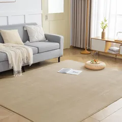 fuwawa ラグ カーペット 滑り止め付 洗える ラグマット 3畳 200×250cm 絨毯 オールシーズン快適に使用 フランネルラグ 抗菌 防臭 ホットカーペット対応 無地 ベージュ