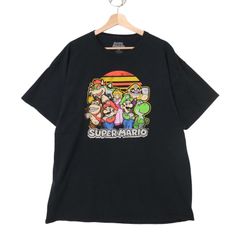 希少XL☆スーパーマリオ ビッグロゴプリントTシャツ SUPERMARIO 黒 