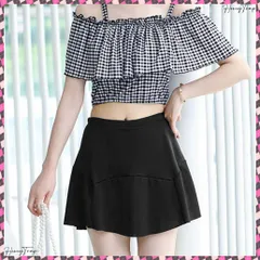 送料無料 水着 オフショルダーチェック柄水着韓国風 ギンガムチェック セパレート水着 レディース 露出控えめ ハイウエスト パンツ付きミニスカート 2点セット水着大人可愛い ビーチウェア海水浴 体型カバーみずぎ リゾート サマー海