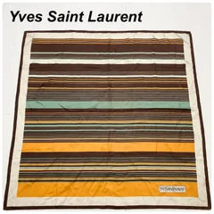 Yves saint Laurent イヴサンローラン　大判スカーフ　不定形ボーダー　ブラウン×ベージュ×オレンジ×グリーン　77×79cm レディース