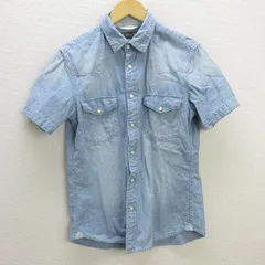 z■ナノユニバース/nano universe The 1st.Floor 半袖リンガーデニム風シャツ【M】水色/men's/167【中古】■