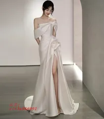 ウエディングドレス マーメイド トレーン ウェディングドレス 袖あり オフショルダー 白 大きいサイズ ロングドレス 3L 深スリット セクシー ドレス  vii3x966991