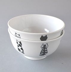 丼 2個セット どんぶり おすわり猫 モノクロな猫たち