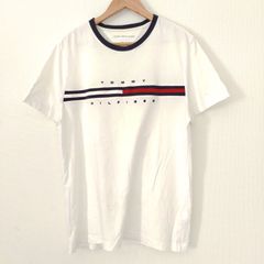 (^w^)b TOMMY HILFIGER トミーヒルフィガー C817836802 半袖 Tシャツ  ショートスリーブ 綿100％ ストリート カジュアル デイリー タウンユース アウトドア レジャー アメカジ キメカジ スポカジ ホワイト メンズ サイズL