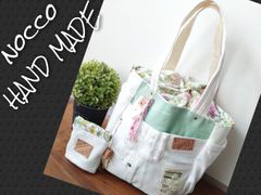 №667【whiteDENIM✖️ミントグリーン♫あおりポケットshoulderBAG♥】デニムリメイクショルダーバッグ👖お揃いバネポーチセット♡