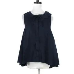 スナイデル SNIDEL ブラウス カットソー ノースリーブ ラウンドネック ギャザー コットン 薄手 刺繍 F 紺 ネイビー トップス /BT