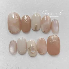 𓍯 肌に馴染む大人ブラウンのニュアンスネイル𓍯　ネイルチップ　付け爪　ブライダル　成人式　ブライダルネイル　シンプル　白無垢　和装