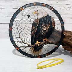 【ハクトウワシ No.2】サンキャッチャー風アクリルオーナメント｜吊り下げ式ステンドグラス風インテリア／窓・壁装飾◎