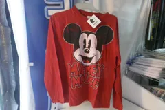 ミッキーマウス　プリント長袖Tシャツ　M  ワイン