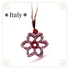 【新品＊イタリア製】お花モチーフ＊ビーズ＊バイカラー配色ロングネックレス レトロ ガーリー