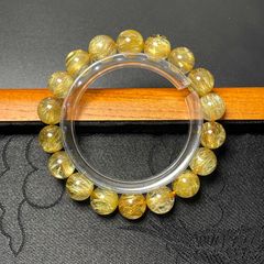 天然石 タイチンゴールドルチル 大玉約13.9mm 内径18cm 金針水晶 高級 
