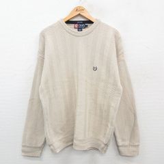 L/古着 ラルフローレン チャップス 長袖 ブランド セーター メンズ 90s ワンポイントロゴ 手織り ヘリンボーン コットン クルーネック ベー