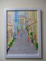 momorin様専用 手描き 水彩画 マルタの海の見える坂道 - メルカリ