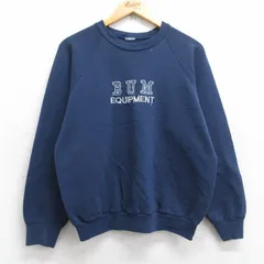 M/古着 長袖 スウェット メンズ 80s b.u.m equipment ビッグロゴ 刺繍 ラグラン クルーネック 紺 ネイビー 25sep22 中古 スエット トレーナ