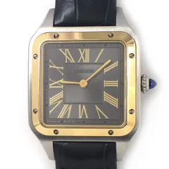 カルティエ Cartier 腕時計 サントス デュモン LM W2SA0028 ローマ数字インデックス サンレイ グレー スクエア文字盤 グレー アリゲーター レザー ベルト SS K18YG 革 クオーツアナログ 【中古】のサムネイル