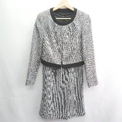 ◇ CINQ SEPT UN ツイード素材 上品 フォーマル ワンピース ジャケット サイズ9 ブラック ホワイト レディース E  【1404020002072】
