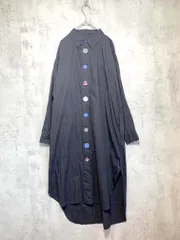 antiqua アンティカ PO-00046 マキシ丈 綿 ビッグボタン シャツ ワンピース sizeF/黒 ■■レディース