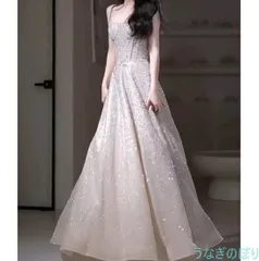 ウェディングドレス ウエディングドレス イブニングドレス 二次会 結婚式 前撮り ブライダル ロングドレス 花嫁 スレンダードレス スレンダーラインドレス スパンコール 肩ひも 1026