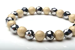 北投石xテラヘルツ ラウンドxスターカット交互組み合わせ 6mm ブレスレット 1個売り パワーストーン 天然石 _B399-6