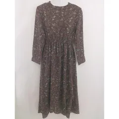 ◇ earth music&ecology 花柄 長袖 膝下丈 ワンピース サイズF ブラウン ブルー ベージュ系 レディース  【中古】 【1205270000081】