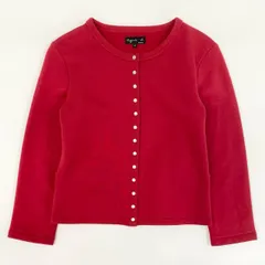 66g24 agnes b アニエスベー 定番 スナップカーディガン スウェットカーディガン トップス 裏起毛 サイズ2 レッド コットン100 レディース 女性用
