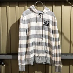 588 TOMMY HILFIGER ジップパーカー グレー ホワイト L トミーヒルフィガー ボーダー柄 スウェット 刺繍 古着卸 アメリカ仕入