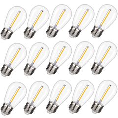 おしゃれ！ S14 ストリングライトLEDフィラメント電球 15個入 口金E26 2200K 1W(10W相当)　花見、ビアガーデン最適 飛散防止・防水仕様