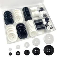 新品 2色ボタン 樹脂ボタン 飾りボタン ボタン 10mm 12mm 15mm 20mm 25mm (160個パック) のセッ 黒+白 ケース付き 最適 ケース付き スーツ 上着 ジャケット 袖口 カーディガン ニット 手芸 裁縫 クラフトプロジェクト ホリデ