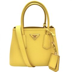 プラダ 2WAY レディース ドゥーブレ トライアングルロゴ ハンドバッグ ショルダーバッグ 斜め掛け かばん 鞄 PRADA 1BG443 サフィアーノレザー イエロー ゴールド金具【中古品】