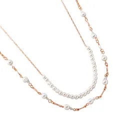 【ピンクゴールド×2セット】[Cream dot. クリームドット公式] ネックレス レディース  2点セット 金属アレルギー ニッケルフリー ショート チェーン パール 小粒 3way ステーション 大人 