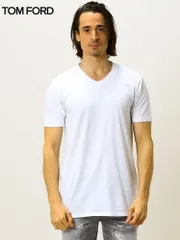 TOM FORD (トム フォード) ブランド メンズ 無地 Vネック 半袖 アンダーTシャツ TFT4M091410 (ホワイト)