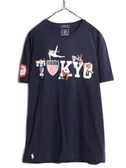 【お得なクーポン配布中!】 デッドストック ポロ ラルフローレン プリント 半袖 Tシャツ メンズ M 東京 オリンピック 星条旗 アメリカ 代表 限定 シングルステッチ 紺