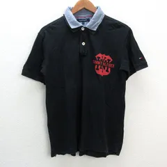 s■トミーヒルフィガー/TOMMY HILFIGER ロゴプリント 半袖ポロシャツ【L】黒/MENS/22【中古】