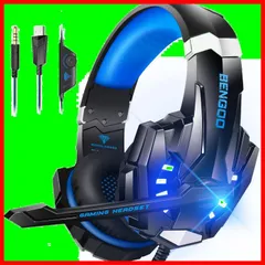 【即日発送】PC対応 スマホ PS4 One Xbox Switch Nintendo ゲーム用 FPS ステレオ ミュート付き コントローラー LEDライト (青) 重低音 全効能 軽量 ヘッドフォン スイッチ ゲーミングヘッドホン 3.5mm有線 マイク付