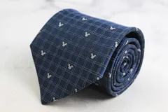 ディズニー ブランド ネクタイ ディズニー ミッキー チェック柄 格子柄 シルク 日本製 PO メンズ ネイビー Disney 【中古】