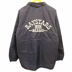 ビームス BEAMS BAYSTARS 美品 コーチジャケット ナイロンブルゾン ロゴ刺繍 ラグランスリーブ 紺 ネイビー Lサイズ ●ECO