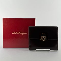 Salvatore Ferragamoフェラガモ折り財布コンパクトウォレットゴールド金具ブラウン茶レザー