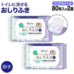 【フタ付き2個セット】ソフティーン トイレに流せる おしりふき 厚手  80枚×2  ノンアルコール  体拭き 災害 断水  XINS-SOFT-OF-80-2