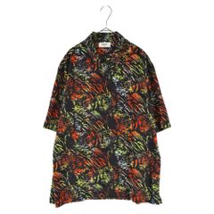 CELINE (셀린느) 23SS 크레페 드 씨느 느와르 타이거 네온 프린트 개 칼라 반소매 셔츠 하와이안 셔츠 블랙/멀티 2C946643T