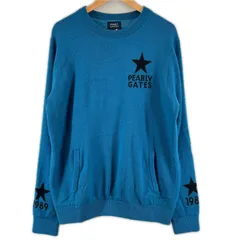 美品 PEARLY GATES パーリーゲイツ 両面プリント 秋冬 AW 長袖ニット アクリル/ウール ターコイズ メンズ 6（LL） ニットアウター　ゴルフウェア【古着】【中古】【送料無料】